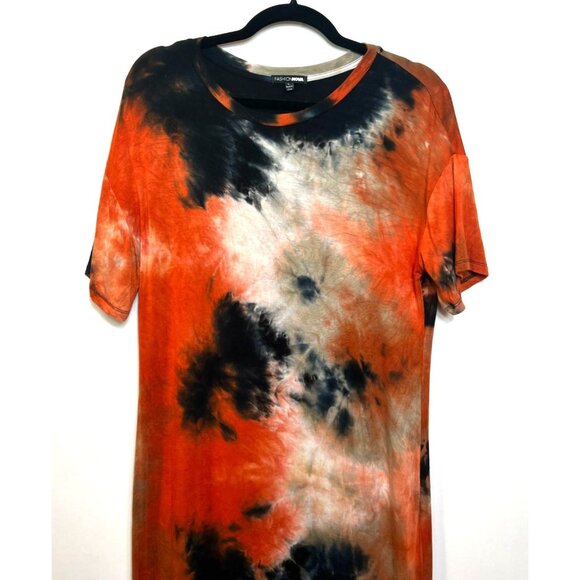 Fashion Nova Dropping The Games Tie Dye T-Shirt Dress Size Large Black Orange - Picture 6 of 10
